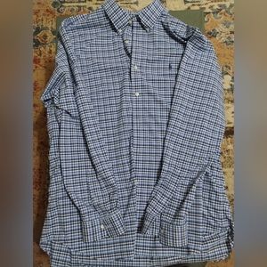 Ralph Lauren Shirt Mens XXL Blue Plaid Classic Fit Performance L/S Nylon Blend